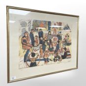 A Danish lithographic print, indistinctly signed, depicting children, 68 cm x 53 cm.