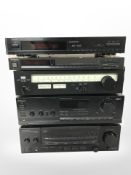 A Kenwood stereo receiver KR-V6060, a Sherwood receiver RX-4010R and three stereo tuners by Sansui,