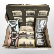 Several albums of monochrome photographs and postcards circa 1930s, Stereoscope viewing slides, etc.