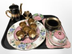 A Gibson & Sons Davenport fifteen piece coffee service and four pieces of Maling pink lustre china