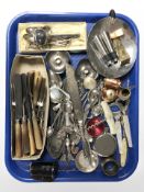 Assorted EPNS and plated flat wares, bottle openers and cork screws,