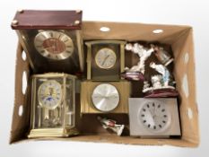 Several mantel time pieces including Hermle Seiko and group of Italian figurines (1 box)