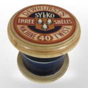 A Dewhurst Sylko advertising porcelain container in the form of a large cotton reel, 14.