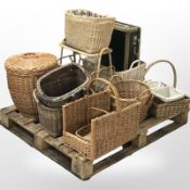 A quantity of wicker baskets and vintage luggage case (one pallet)