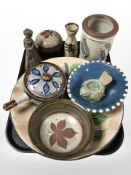 A group of Scandinavian ceramics; fruit bowl, tea light holder in the form of a bird, vase,