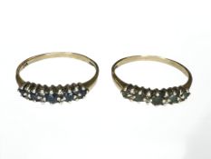 Two 9ct gold dress rings set with emeralds and sapphires, each size U1/2.