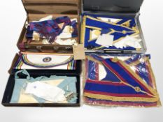 Three briefcases containing assorted Masonic regalia, decorations, etc.