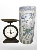 A contemporary Chinese porcelain cylindrical stick pot, height 46 cm,