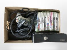 An Xbox 360, leads, controller, games.