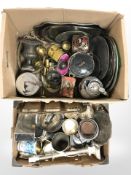 Assorted serving trays, wares, lamp base,