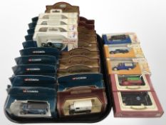 A collection of Corgi, Oxford and other die cast delivery vans, all boxed.