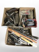 Large quantity of hand tools and hard ware (three boxes)