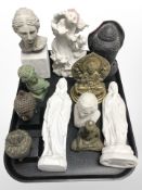 A group of resin and composition figures and busts including Buddha, Greek,