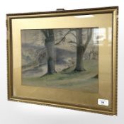 Danish School : A view across a valley, watercolour, 34 cm x 25 cm.