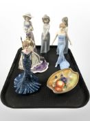 Six various figures including Nao, Royal Doulton Diana,