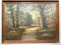 Danish School : Pathway through woodland, oil on canvas, 88 cm x 65 cm.