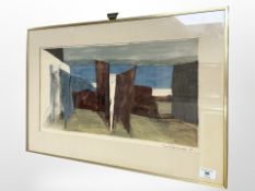 A Danish lithograph, depicting a view across a lake, indistinctly signed, 53 cm x 28 cm.
