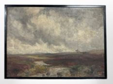 John Falconar Slater (British, 1857-1937) : A stream in a misty upland landscape, oil on board,