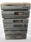 Six JVC Hi-Fi separates including turntable, CD players, receiver, etc.