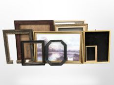 A group of 19th century and later picture frames, gilt framed print,