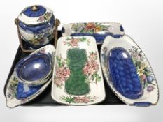 Five pieces of Maling blue lustre china and a further azalea dish