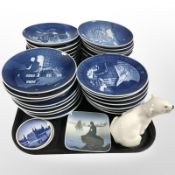 A quantity or Royal Copenhagen blue and white collector's plates,