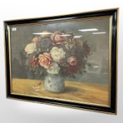 After C Fischer : Still life of flowers in a jug, colour print, 77 cm x 55 cm.
