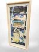 A 20th century mixed media collage, 52 cm x 102 cm.