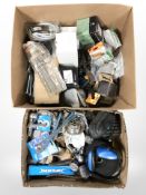 A quantity of tools and hard ware, ear protectors, chrome mixer taps,