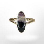 A 9ct yellow gold Blue John ring, size O/P. CONDITION REPORT: 2g.