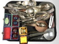 A group of EPNS cutlery, folding multi tool, Chinese medicine balls,