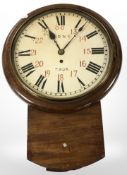 An early 20th century mahogany drop dial station timepiece,