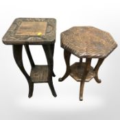 Two early 20th century carved beech occasional tables,