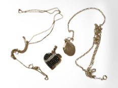 Two 9ct yellow gold pendants each with yellow gold chains (Af) CONDITION REPORT: 5.