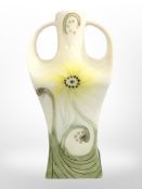 A Black Ryden twin handled 'Summer' vase, designed by Samantha Johnson, height 15 cm,
