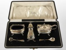 A silver five piece cruet, Northern Goldsmiths, Birmingham marks.