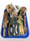 A wine bottle opening set, brass pen tray, document holder in the form of a fly,