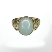 A 14ct gold cabochon jade ring, size U CONDITION REPORT: 4.