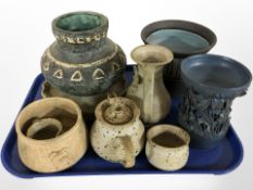 A group of studio pottery ceramics to include naturalistic pedestal dish,