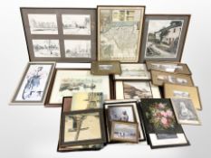 Various pictures and prints some of local interest, John Speede map of Northumberland,