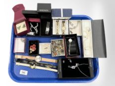 A group of costume jewellery, watches, earrings,