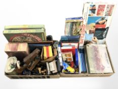 Vintage games and puzzles, box wood chess set, Simplex stereoscope,