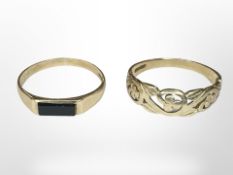 A 9ct gold black onyx ring and a further 9ct ring, both size Q.