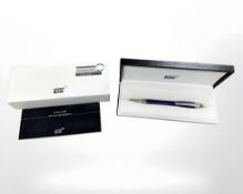 A Mont Blanc fountain pen with 14ct gold nib, in presentation box with service guide.