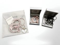Three Lalique heart pendants on rope necklaces (3)