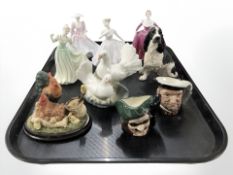 Four Coalport figurines of ladies, Border Fine Arts figure of a collie,