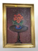 * Petesen : Still life of potted flowers on a table, oil on canvas, dated 1962, 49 cm x 32 cm.