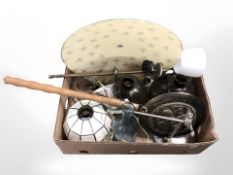 Light shades, bottle vase, bed warming pan,