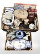 Assorted 20th century blue and white export porcelain, Japanese lacquered trinket box,