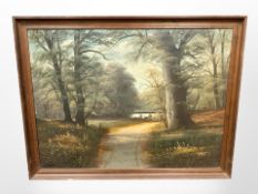 Danish School : Pathway through woodland, oil on canvas, 88 cm x 65 cm.